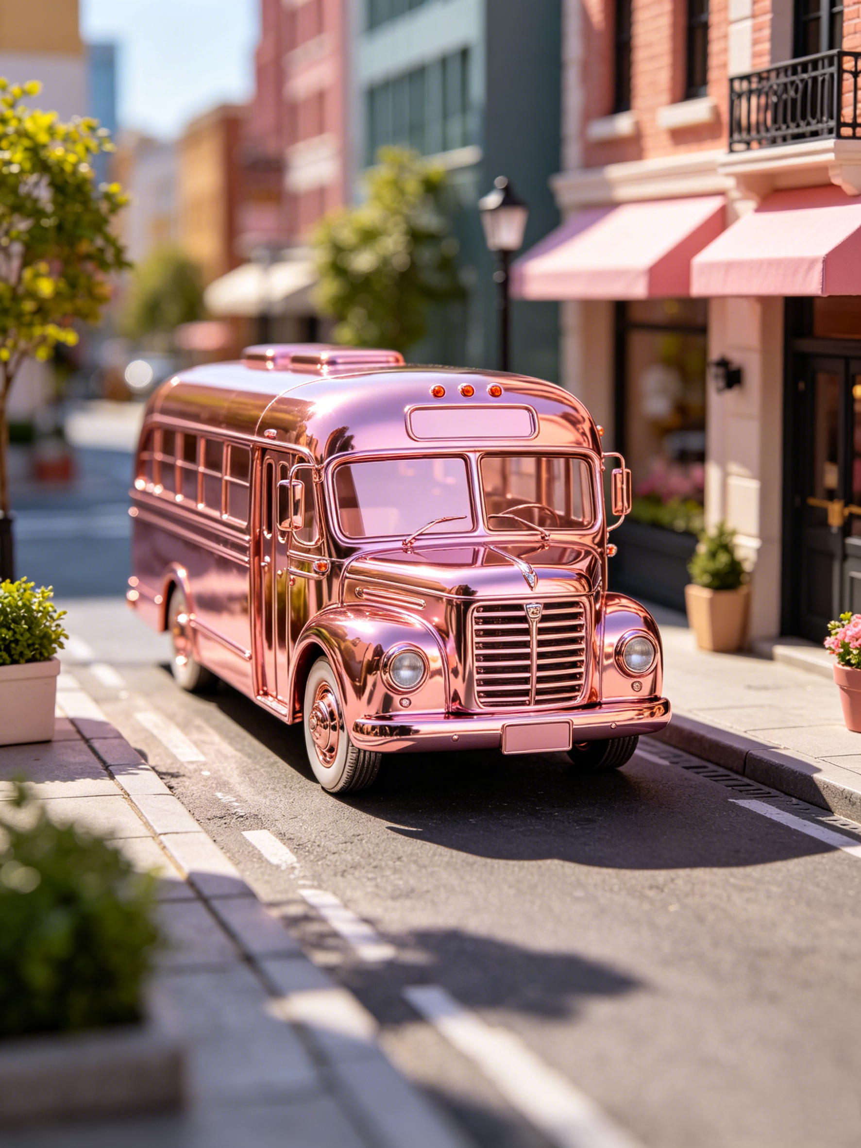 Pink Metal Bus Decor